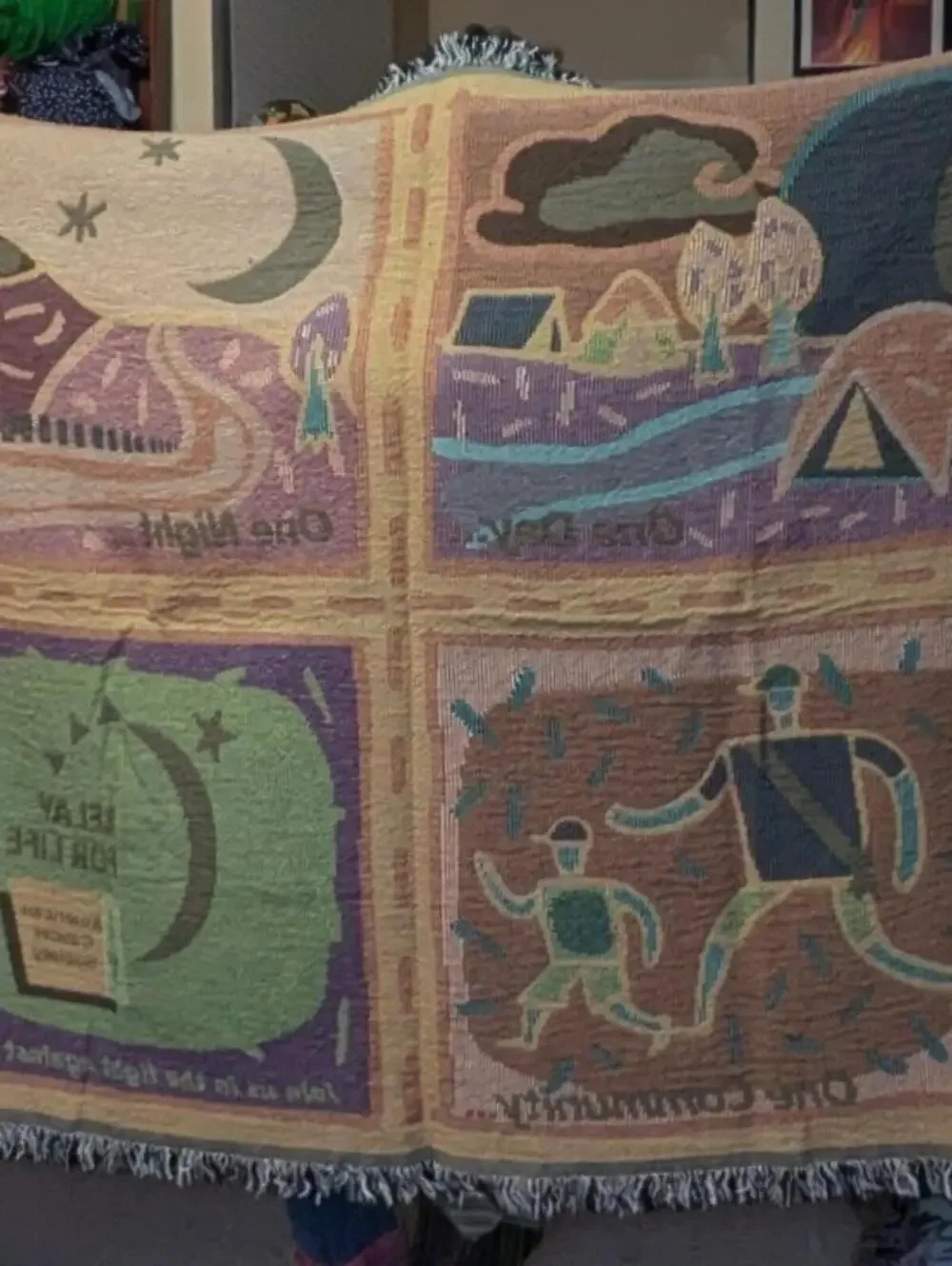 Relay For Life American Cancer Society Woven Tapestry Throw Blanket 58x50 Fringe